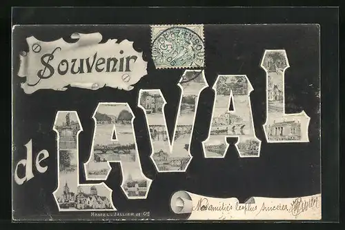 AK Laval, verschiedene Ortsansichten in Buchstaben