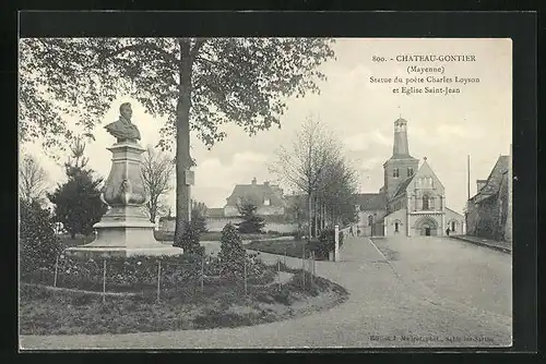 AK Chateau-Gontier, Statue du poéte Charles Loyson et Eglise Saint-Jean