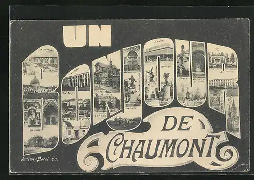 AK Chaumont, Un Bonjour als Fotomontage mit L`Hopital, Le Musée & Le Lycée