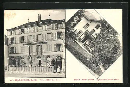 AK Bourbonne-les-Bains, Grand Hôtel des Bains, Librairie Dufey
