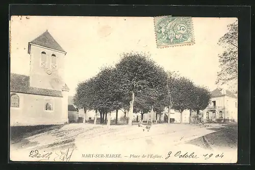 AK Mary-sur-Marne, Blick auf den Kirchplatz mit Kirche