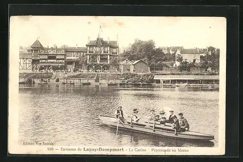 AK Lagny-Dampmart, Promenade en Marne, Blick vom Fluss auf Ortspartie