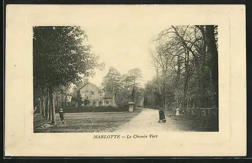 AK Marlotte, le Chemin Vert, Strassenpartie mit Anwohnern