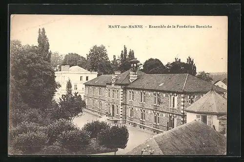 AK Mary-sur-Marne, Ensemble de la Fondation Borniche, Ortspartie aus der Vogelschau