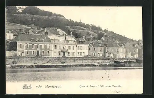 AK Montereau, Quai de Seine et Côteau de Surville