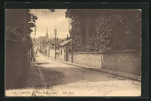 AK Melun, La Rue Saint-Liesne, Strassenpartie