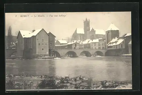 AK Moret, Le Moulin, Vue sous la Neige