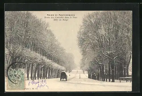 AK Fontainebleau, Route des Cascades dans le Parc, Effet de Neige, le Palais