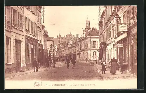 AK Montereau, la Grande Rue et la Poste