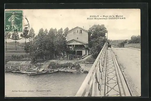 AK Esbly, Pont de la Marne, Hôtel Restraurant Desnoyers