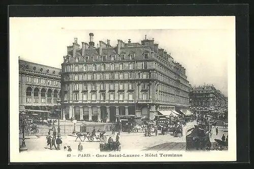 AK Paris, La Gare Saint-Lazare - Hôtel Terminus, Bahnhof