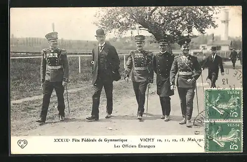 AK Vichy, Fête Fédérale de Gymnastique 1913 - Les Officiers Étrangers, Turnfest