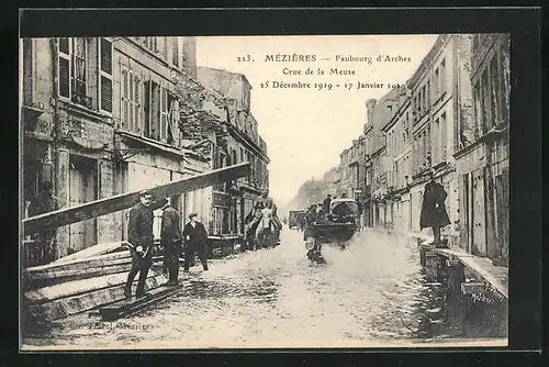 AK Mézières, Crue de la Meuse / Hochwasser 1919, Faubourg d`Arches