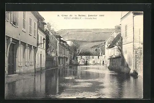 AK Petit-Andely, Crue de la Seine / Hochwasser 1910, Grande Rue