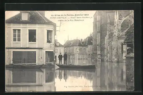AK Petit-Andely, Crue de la Seine / Hochwasser 1910, Place Saint-Sauveur et Entrée de la Rue Blanchard