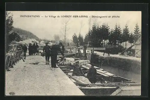 AK Lorry-sur-Loing, Inondations, Demenagement en peniche