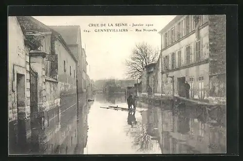 AK Gennevilliers, Crue de la Seine 1910, Rue Nouvelle