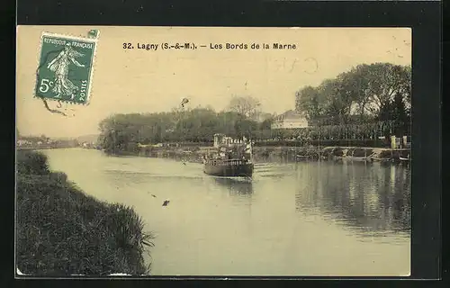AK Lagny, Les Bords de la Marne