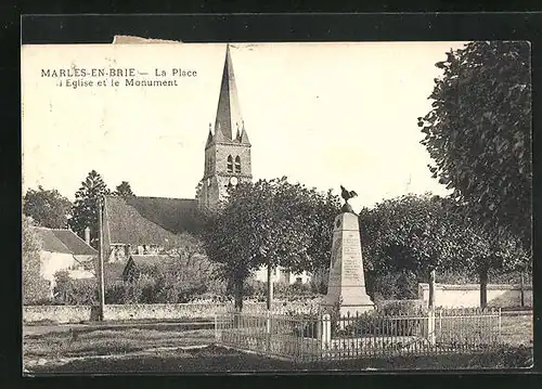 AK Marles-en-Brie, La Place, l`Eglise et le Monument