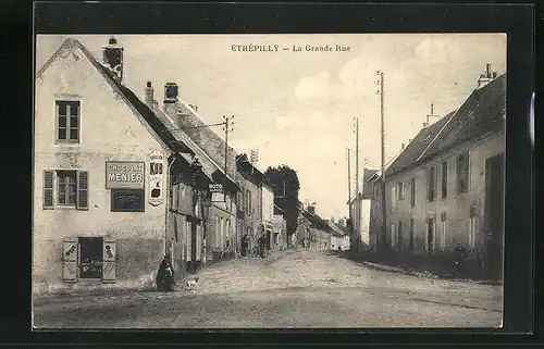 AK Étrépilly, La Grande Rue, Emaille-Werbeschilder