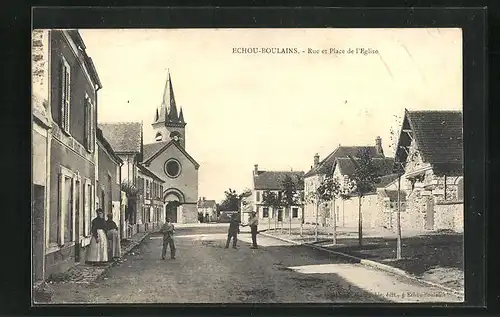 AK Echou-Boulains, Rue et Place de l'Eglise