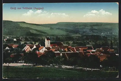 AK Veltheim, Ortsansicht mit Fernblick aus der Vogelschau