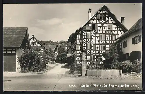 AK Oberstammheim, Hirschen-Platz mit Brunnen und Turmhaus