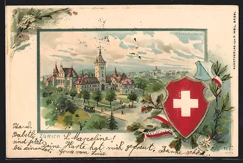 Passepartout-Lithographie Zürich, Landesmuseum, Schweizer Wappen