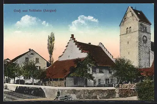 AK Veltheim, Strassenpartie mit Blick auf die Kirche