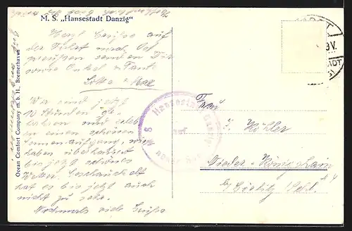 AK Seedienst Ostpreussen, M. S. Hansestadt Danzig bei sanfter Fahrt