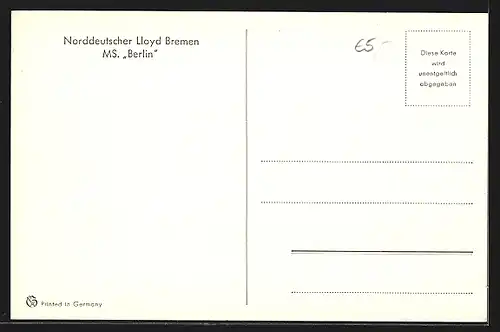 Künstler-AK M.S. Berlin auf hoher See