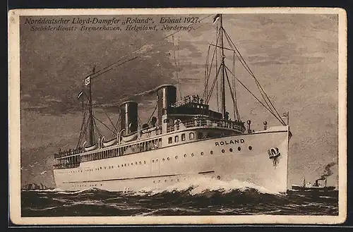 Künstler-AK Norddeutscher Lloyd-Dampfer Roland in See stechend