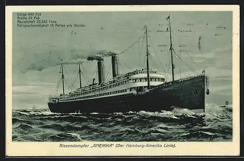 AK Riesendampfer Amerika der Hamburg-Amerika-Linie