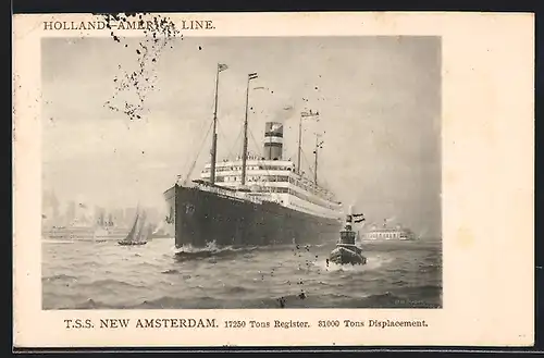 AK Passagierschiff TSS New Amsterdam der Holland-Amerika Linie sticht in See