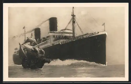 AK Passagierschiff Columbus des Nordd. Lloyd mit Karawelle Santa Maria