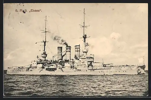 AK Kriegsschiff SMS Elsass in Fahrt