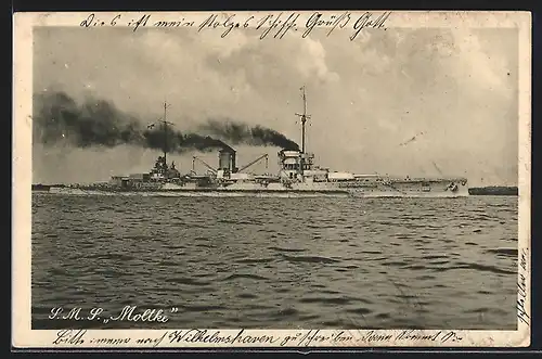 AK Kriegsschiff SMS Moltke in Fahrt
