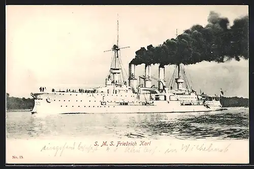 AK Kriegsschiff SMS Friedrich Karl unter Volldampf