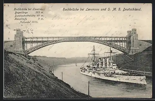 AK S.M.S. Deutschland fährt unter der Levensauer Hochbrücke