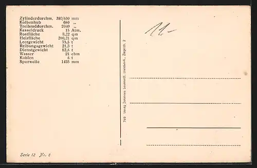 AK Eisenbahn, 2-C-1 3 /6 gek. 4 Zyl.-Heissdampf-Verbund-Schnellzugs-Lokomotive d. Reichseisenbahnen