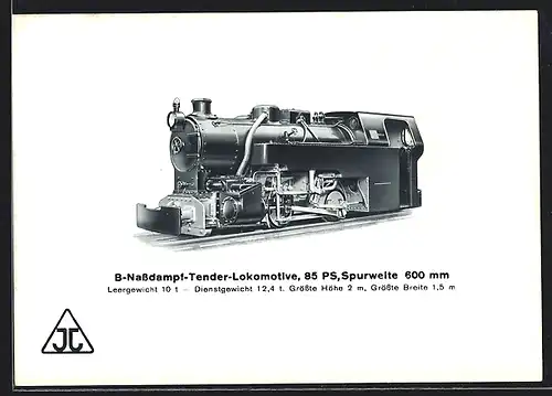 AK B-Nassdampf-Tender-Lokomotive der Arn. Jung Lokomotivfabrik GmbH, Leergewicht 10 t
