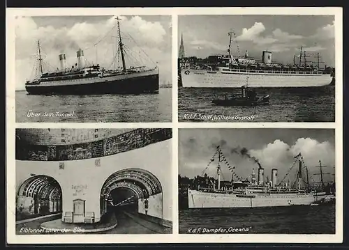 AK Hamburg-Steinwärder, Elbtunnel, KdF-Passagierschiffe Oceana und Wilhelm Gustloff