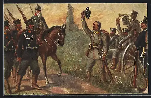 Künstler-AK Deutscher Landsturm 1914, Ausmarsch