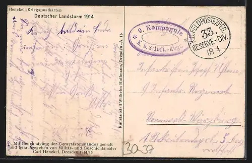 Künstler-AK Deutscher Landsturm 1914, Ausmarsch