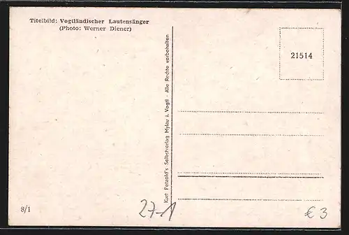 AK Vogtländischer Lautensänger, ...un` ringsrim fingt`s un` klingt`s, Lied mit Noten