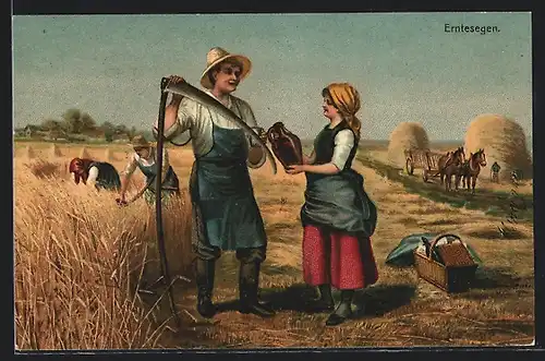 AK Erntesegen, Bauern auf dem Feld