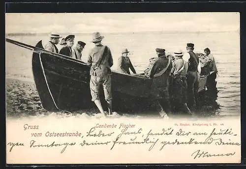 AK Gruss vom Ostseestrande, Landende Fischer, Fischerei