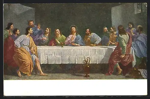 AK Jesus mit Jüngern beim Abendmahl, Religion