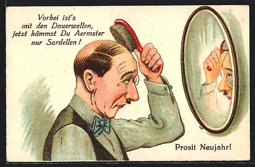 AK Mann kämmt sein schütteres Haar