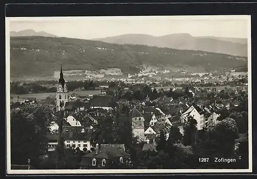 AK Zofingen, Teilansicht mit Kirche und Bergblick